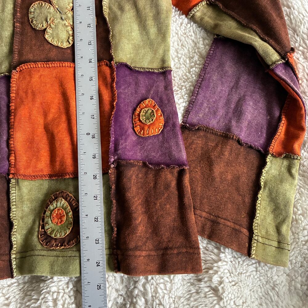 Vintage Boho Patchwork Shirt Womens Large Colorful Long Sleeve 100% Cotton - Picture 7 of 9